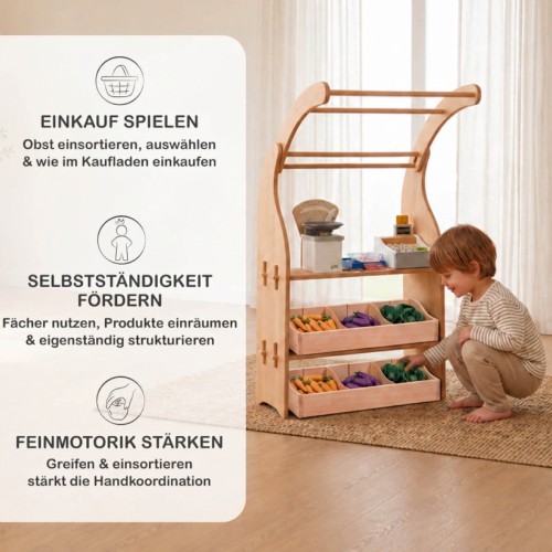 Holz Kaufladen Einsatz fördert Selbstständigkeit, Feinmotorik und kreatives Rollenspiel
